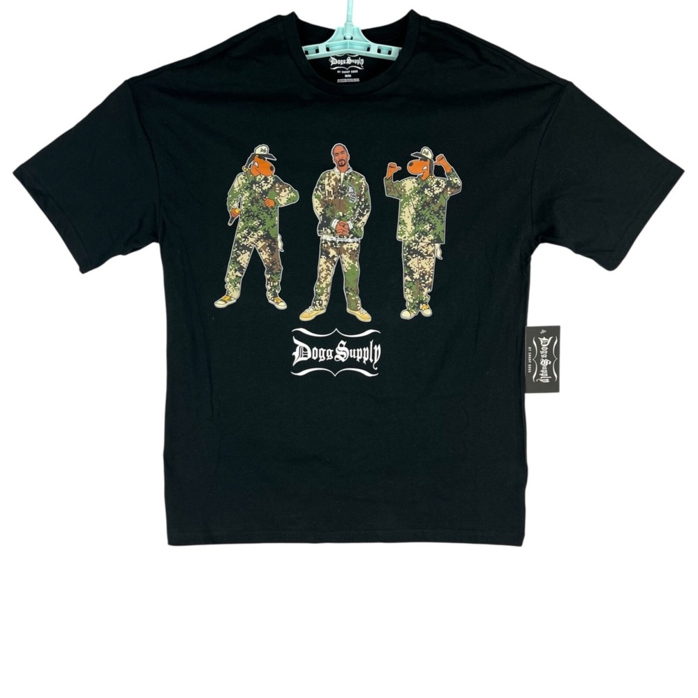 Dogg Supply by Snoop Dogg Mens Black Short Sleeve Camo Design T-shirt Size M NWT